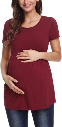Jezero Women's Maternity Tops Plus Sizes Regular Short Sleeve Side Ruching Round Neck Shirt in Saudi Arabia