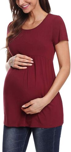 Jezero Women's Maternity Tops Plus Sizes Regular Short Sleeve Side Ruching Round Neck Shirt in Saudi Arabia