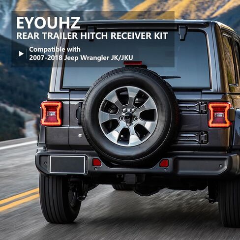 لملحقات جيب رانجلر JK جهاز استقبال وصلة المقطورة مع حزام أسلاك 4 دبابيس وغطاء متوافق مع 2007-2018 جيب رانجلر JK JKU، المصد الخلفي 2 بوصة مجموعة وصلة السحب مجموعة خطاف السحب in Kuwait