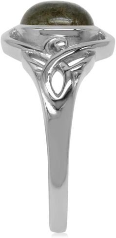 Silvershake 8mm Genuine Round Shape Cabochon Stone White Gold Plated 925 Sterling Silver Celtic Heart Knot Solitaire Ring Jewelry for Women or Teens in Saudi Arabia
