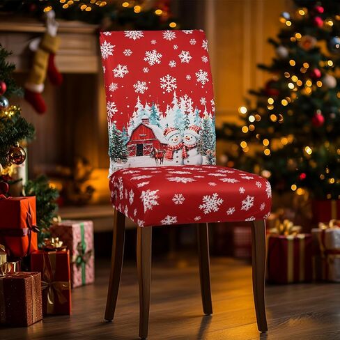 Christmas Chair Covers Set of 4 Snowman Red Truck Dining Chair Seat Cover Stretch Removable Xmas Chair Slipcover Protector for Xmas Dining Room Kitchen Home Decor in Saudi Arabia