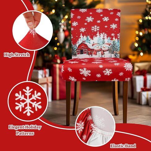 Christmas Chair Covers Set of 4 Snowman Red Truck Dining Chair Seat Cover Stretch Removable Xmas Chair Slipcover Protector for Xmas Dining Room Kitchen Home Decor in Saudi Arabia