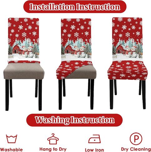Christmas Chair Covers Set of 4 Snowman Red Truck Dining Chair Seat Cover Stretch Removable Xmas Chair Slipcover Protector for Xmas Dining Room Kitchen Home Decor in Saudi Arabia