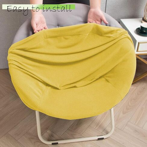 Saucer Chair Covers Stretch Round Moon Saucer Chair Cover Slipcovers Jacquard Foldable Saucer Chair Cover Cozy Chair Slipcovers Protector for Bedroom Yellow in Kuwait