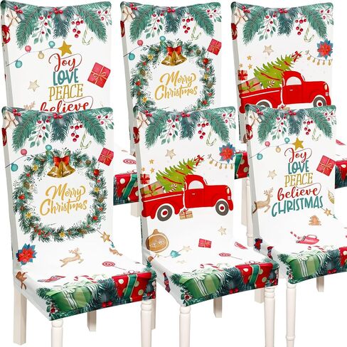 6 قطع من أغطية كراسي عيد الميلاد من بيريتر، أغطية كراسي غرفة الطعام والمطبخ، مجموعة من 6 أغطية كراسي بارسون قابلة للإزالة والغسل، أغطية كراسي طعام قابلة للتمدد وأغطية أثاث لحفلات عيد الميلاد in Kuwait