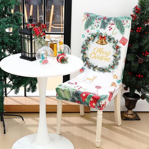 6 قطع من أغطية كراسي عيد الميلاد من بيريتر، أغطية كراسي غرفة الطعام والمطبخ، مجموعة من 6 أغطية كراسي بارسون قابلة للإزالة والغسل، أغطية كراسي طعام قابلة للتمدد وأغطية أثاث لحفلات عيد الميلاد in Kuwait