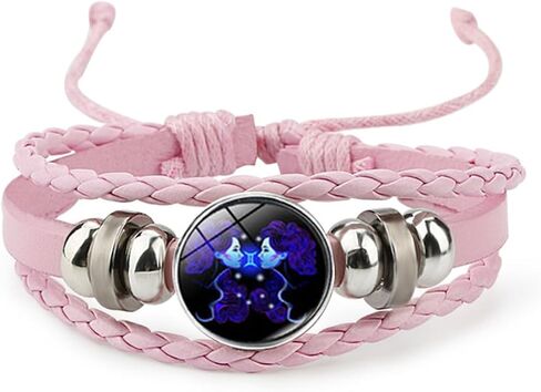 Pink Pink Twelve zodiac spirit bracelet adjustable Twelve zodiac leather bracelet jewelry accessories for zodiac enthusiasts in Kuwait