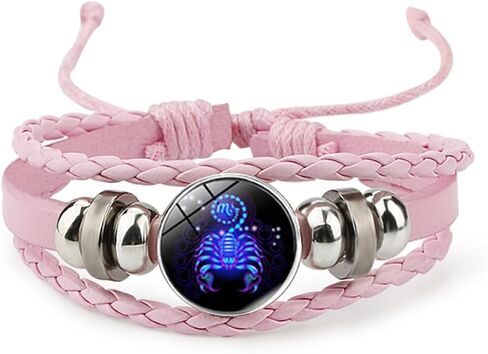Pink Pink Twelve zodiac spirit bracelet adjustable Twelve zodiac leather bracelet jewelry accessories for zodiac enthusiasts in Kuwait