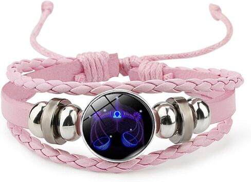 Pink Pink Twelve zodiac spirit bracelet adjustable Twelve zodiac leather bracelet jewelry accessories for zodiac enthusiasts in Kuwait
