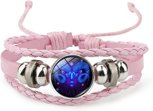 Pink Pink Twelve zodiac spirit bracelet adjustable Twelve zodiac leather bracelet jewelry accessories for zodiac enthusiasts in Kuwait