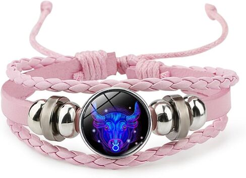 Pink Pink Twelve zodiac spirit bracelet adjustable Twelve zodiac leather bracelet jewelry accessories for zodiac enthusiasts in Kuwait