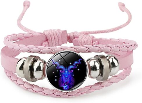 Pink Pink Twelve zodiac spirit bracelet adjustable Twelve zodiac leather bracelet jewelry accessories for zodiac enthusiasts in Kuwait