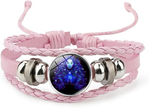 Pink Pink Twelve zodiac spirit bracelet adjustable Twelve zodiac leather bracelet jewelry accessories for zodiac enthusiasts in Kuwait