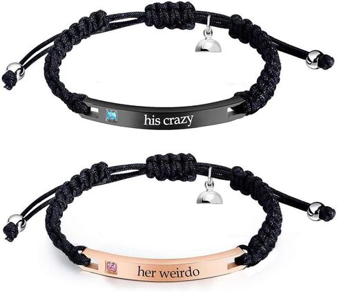 أساور الأزواج mjartoria، أساور مطابقة للأزواج له ولها، حجر الراين المجدول بحبل مصنوع يدويًا، أساور من الفولاذ المقاوم للصدأ هدايا عيد الحب لزوج الزوجة in Kuwait