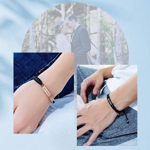 أساور الأزواج mjartoria، أساور مطابقة للأزواج له ولها، حجر الراين المجدول بحبل مصنوع يدويًا، أساور من الفولاذ المقاوم للصدأ هدايا عيد الحب لزوج الزوجة in Kuwait