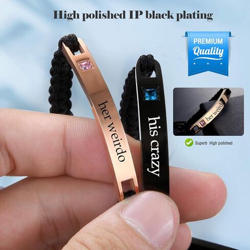 أساور الأزواج mjartoria، أساور مطابقة للأزواج له ولها، حجر الراين المجدول بحبل مصنوع يدويًا، أساور من الفولاذ المقاوم للصدأ هدايا عيد الحب لزوج الزوجة in Kuwait