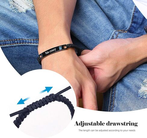 أساور الأزواج mjartoria، أساور مطابقة للأزواج له ولها، حجر الراين المجدول بحبل مصنوع يدويًا، أساور من الفولاذ المقاوم للصدأ هدايا عيد الحب لزوج الزوجة in Kuwait