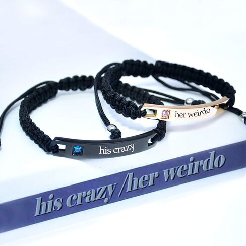 أساور الأزواج mjartoria، أساور مطابقة للأزواج له ولها، حجر الراين المجدول بحبل مصنوع يدويًا، أساور من الفولاذ المقاوم للصدأ هدايا عيد الحب لزوج الزوجة in Kuwait