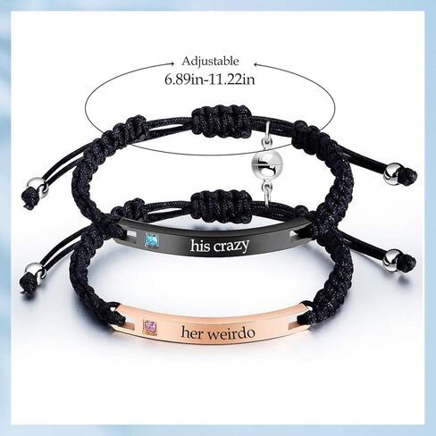 أساور الأزواج mjartoria، أساور مطابقة للأزواج له ولها، حجر الراين المجدول بحبل مصنوع يدويًا، أساور من الفولاذ المقاوم للصدأ هدايا عيد الحب لزوج الزوجة in Kuwait