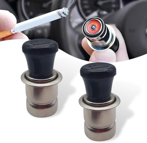 2 قطعة ولاعة سجائر منبثقة بقوة 12 فولت، 1.8 بوصة × 0.9 بوصة × 0.79 بوصة، تسخين سريع من الفولاذ المقاوم للصدأ + مقبس ولاعة سجائر بحلقة سيراميك معزولة، مناسب لمعظم موديلات السيارات (أسود وفضي) in Kuwait