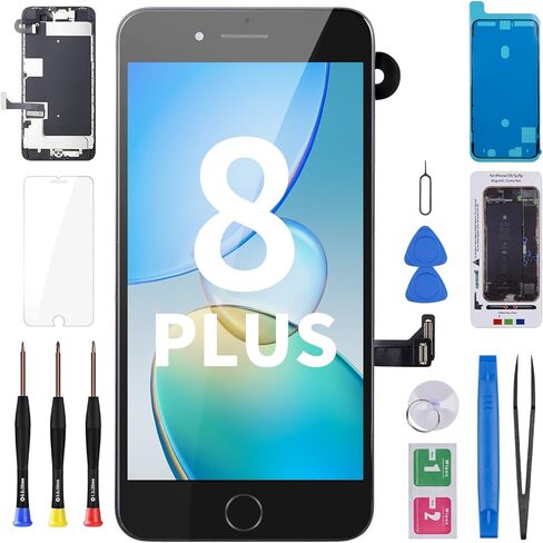 for iPhone 8 Plus Screen Replacement 5.5" White with Home Button 3D Touch LCD Digitizer Display, Full Assembly Front Camera Speaker Sensor Glass Screen Repair Tools Kit for A1864 A1897 A1898 in Kuwait
