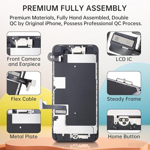 for iPhone 8 Plus Screen Replacement 5.5" White with Home Button 3D Touch LCD Digitizer Display, Full Assembly Front Camera Speaker Sensor Glass Screen Repair Tools Kit for A1864 A1897 A1898 in Kuwait
