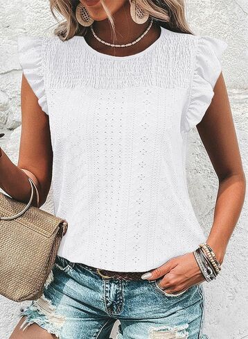 Dokotoo المرأة الصيف متماسكة القمم 2025 الجوف خارج Crewneck لطيف كشكش قصيرة الأكمام المرأة تي شيرت البلوزات in Saudi Arabia