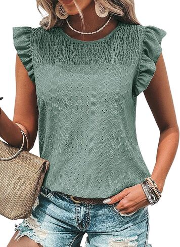 Dokotoo المرأة الصيف متماسكة القمم 2025 الجوف خارج Crewneck لطيف كشكش قصيرة الأكمام المرأة تي شيرت البلوزات in Saudi Arabia