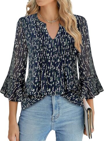 Gaharu Women's 3/4 Sleeve Tops Dressy Business Work Blouses Chiffon Office Shirts in Saudi Arabia