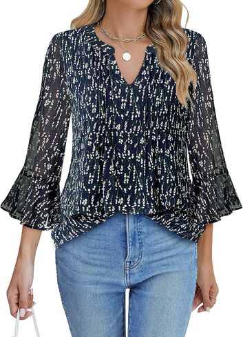 Gaharu Women's 3/4 Sleeve Tops Dressy Business Work Blouses Chiffon Office Shirts in Saudi Arabia