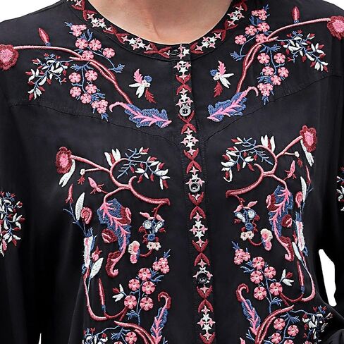 Womens Long Sleeve Shirts Fall Tops Embroidered Blouses Casual Loose Peasant Tunic Mexican Trendy Clothes 2024 in Saudi Arabia