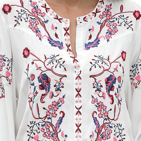 Womens Long Sleeve Shirts Fall Tops Embroidered Blouses Casual Loose Peasant Tunic Mexican Trendy Clothes 2024 in Saudi Arabia