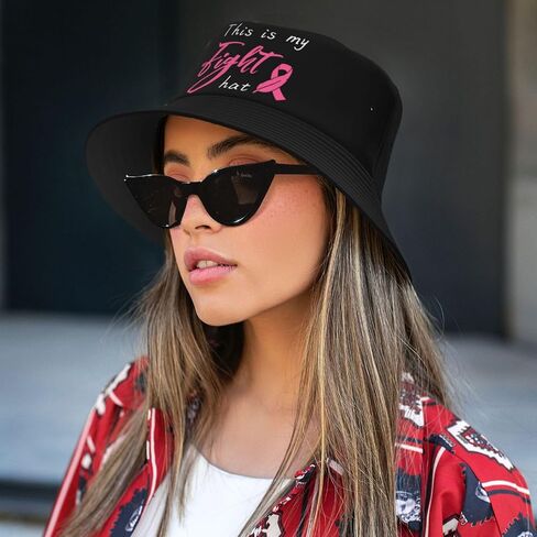 Cute Bucket Hat Breast Cancer Hat Packable Outdoor Sun Cap Summer Beach Travel Fishing Hats for Men Woman (Breast Cancer 6) in Saudi Arabia