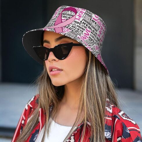Cute Bucket Hat Breast Cancer Hat Packable Outdoor Sun Cap Summer Beach Travel Fishing Hats for Men Woman (Breast Cancer 6) in Saudi Arabia