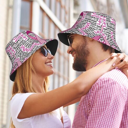 Cute Bucket Hat Breast Cancer Hat Packable Outdoor Sun Cap Summer Beach Travel Fishing Hats for Men Woman (Breast Cancer 6) in Saudi Arabia