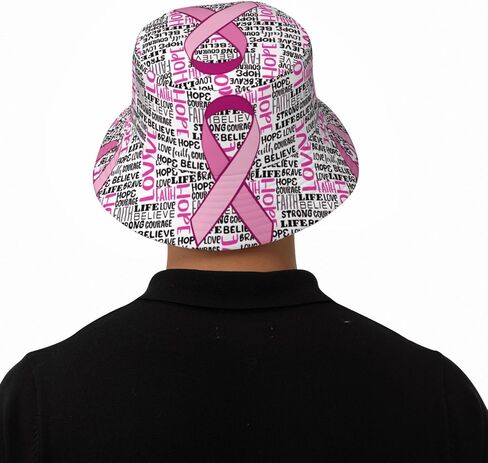 Cute Bucket Hat Breast Cancer Hat Packable Outdoor Sun Cap Summer Beach Travel Fishing Hats for Men Woman (Breast Cancer 6) in Saudi Arabia