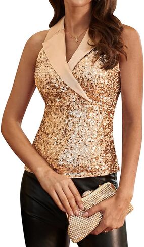 GRACE KARIN Womens Sequin Tops Sleeveless Glitter Sparkly Blouse Top V Neck Dressy Tops for Evening Party in Saudi Arabia