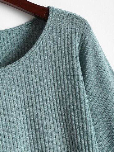 ZAFUL Women Ribbed Knit Long Sleeve Tops Shirts Lantern Sleeve Oversized Pullover Crop Sweater in Saudi Arabia