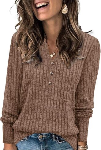 Heymiss Long Sleeve Shirts for Women V Neck Lightweight Sweaters Loose Casual Tunic Tops in Saudi Arabia