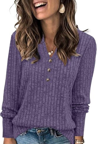 Heymiss Long Sleeve Shirts for Women V Neck Lightweight Sweaters Loose Casual Tunic Tops in Saudi Arabia