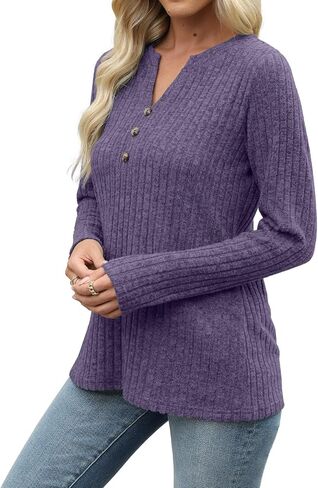 Heymiss Long Sleeve Shirts for Women V Neck Lightweight Sweaters Loose Casual Tunic Tops in Saudi Arabia