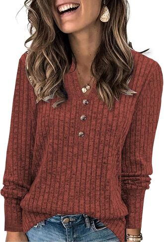 Heymiss Long Sleeve Shirts for Women V Neck Lightweight Sweaters Loose Casual Tunic Tops in Kuwait