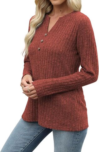 Heymiss Long Sleeve Shirts for Women V Neck Lightweight Sweaters Loose Casual Tunic Tops in Kuwait