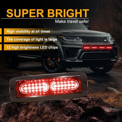 4PCS 12-LED Red Strobe Lights, LED Emergency Strobe Lights Surface Mount Strobe Lights Kit LED Mini Grille Light Strobe Lights for Trucks Vehicles Trailer Bus 12-24V (Red) in Kuwait