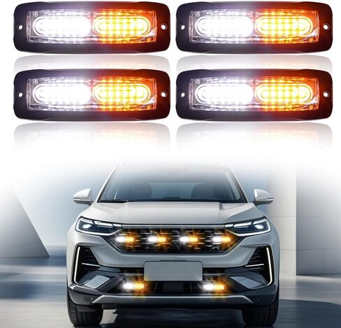 4PCS 12-LED Red Strobe Lights, LED Emergency Strobe Lights Surface Mount Strobe Lights Kit LED Mini Grille Light Strobe Lights for Trucks Vehicles Trailer Bus 12-24V (Red) in Kuwait