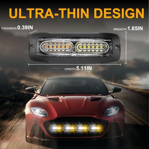4PCS 12-LED Red Strobe Lights, LED Emergency Strobe Lights Surface Mount Strobe Lights Kit LED Mini Grille Light Strobe Lights for Trucks Vehicles Trailer Bus 12-24V (Red) in Kuwait