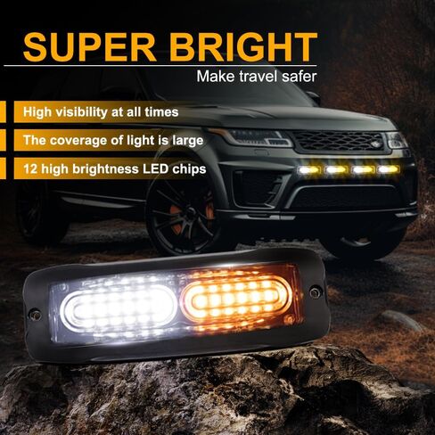 4PCS 12-LED Red Strobe Lights, LED Emergency Strobe Lights Surface Mount Strobe Lights Kit LED Mini Grille Light Strobe Lights for Trucks Vehicles Trailer Bus 12-24V (Red) in Kuwait