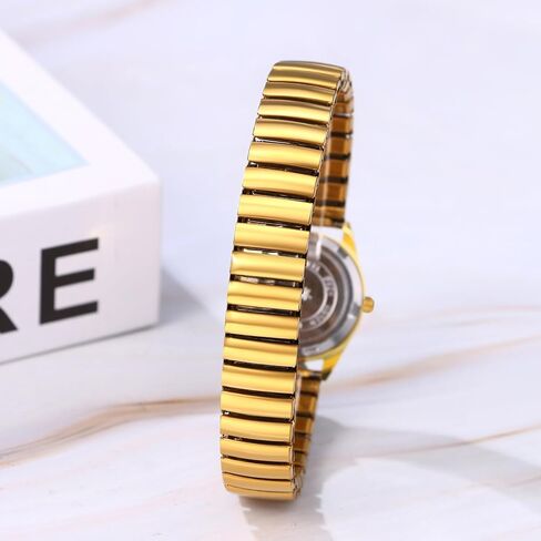 ساعة JewelryWe النسائية ذات القرص الكبير سهلة القراءة بلون ذهبي/فضي وبسوار مطاطي قابل للتمدد لعيد الميلاد in Saudi Arabia