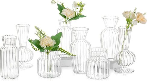 Modern Clear Glass Bud Vase Set: Glasseam 8Pcs Small Mini Flower Centerpieces Vases Handmade Decorative Cute Short Window Home Decor for Wedding Reception Dining Table Single Rose in Saudi Arabia