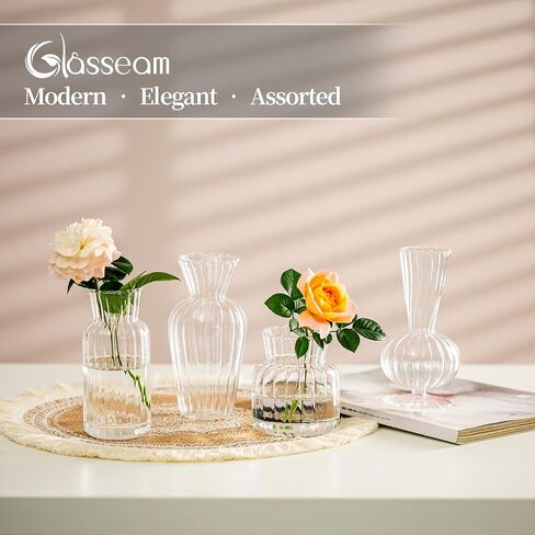 Modern Clear Glass Bud Vase Set: Glasseam 8Pcs Small Mini Flower Centerpieces Vases Handmade Decorative Cute Short Window Home Decor for Wedding Reception Dining Table Single Rose in Saudi Arabia
